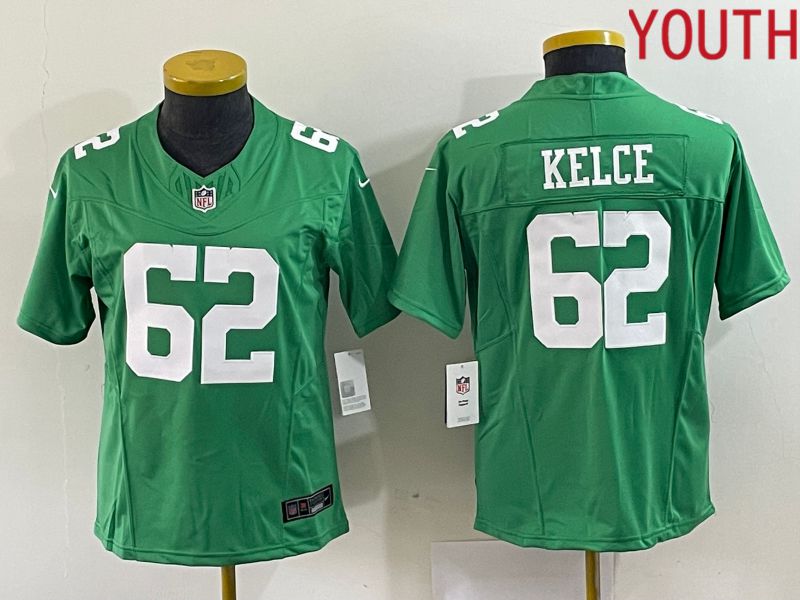 Youth Philadelphia Eagles 62 Kelce Green Nike Vapor Limited NFL Jersey